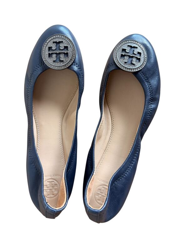 Tory Burch Shoes - Tory Burch Liana Navy Napa Leather Ballet Flats Rhinestone Medallion Logo Sz 9